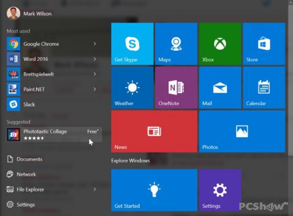 Windows 10 Startmenü mit App-Vorschlag