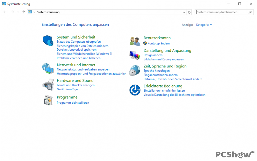 Systemsteuerung in Windows 10