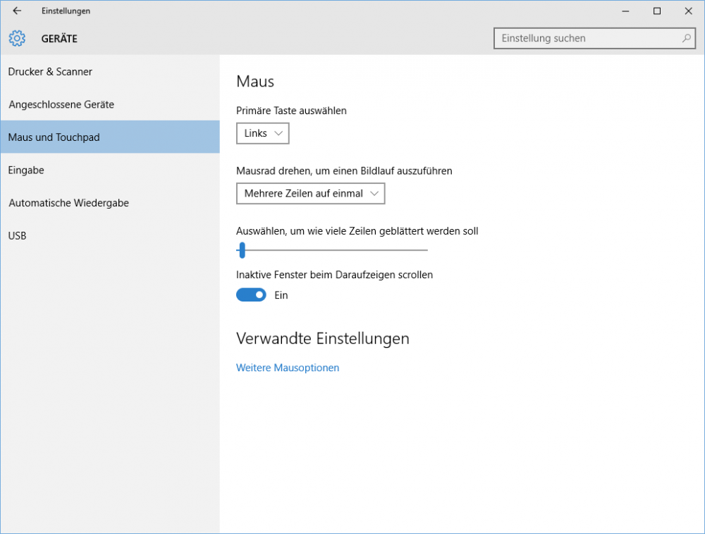 Maus und Touchpad in Windows 10 anpassen