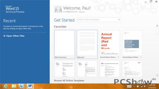 Office 15 Technical Preview: Word-Start