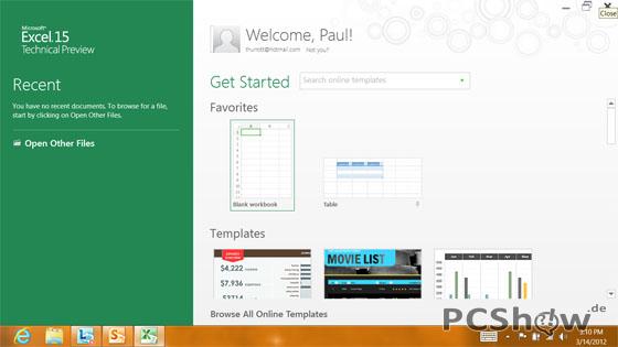 Office 15 Technical Preview: Excel-Start