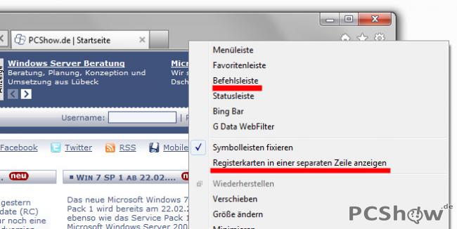 Internet Explorer 9 RC: Menü dauerhaft einblenden und Extra Tab-Zeile nutzen