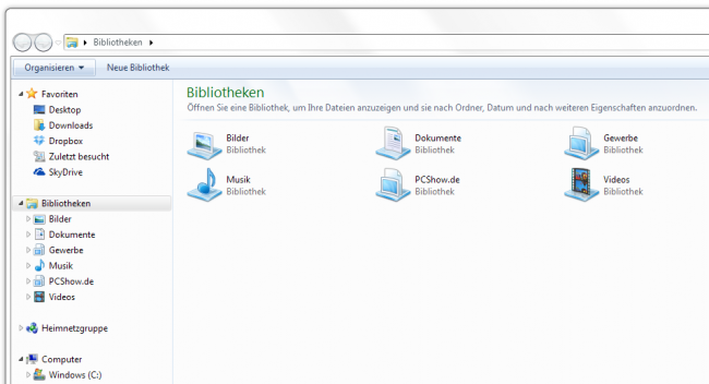 Windows 7 Bibliotheken