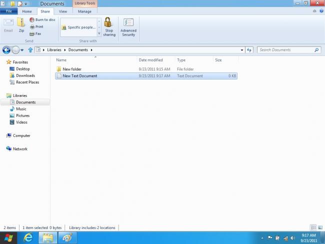 Windows 8 DP: Windows Explorer - Share