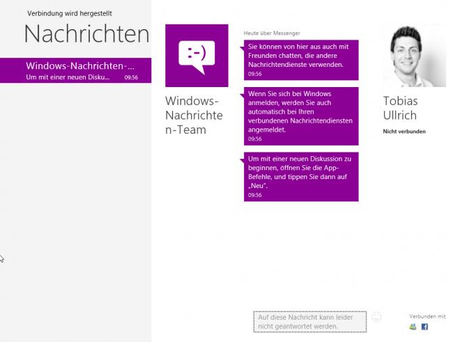 Windows 8 RP: Nachrichten-App mit Messenger