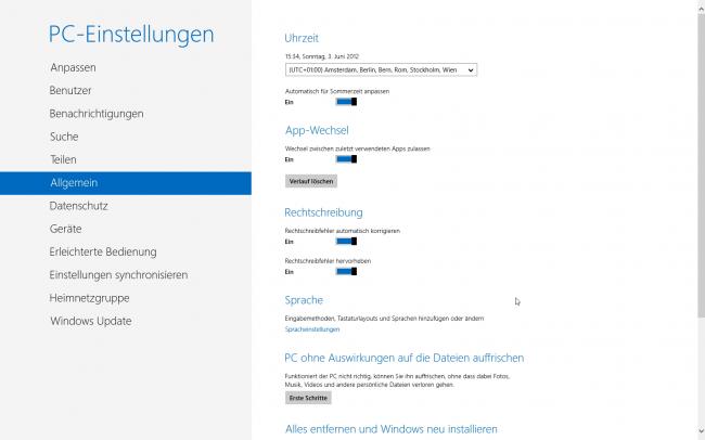 Windows 8 RP PC-Einstellungen: Allgemein