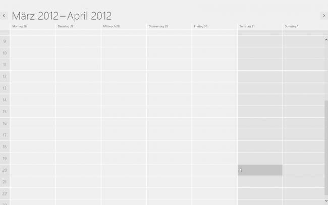 Windows 8 RP: Kalender in der Wochenansicht