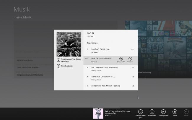Windows 8 RP: Musik App mit Songvorschau