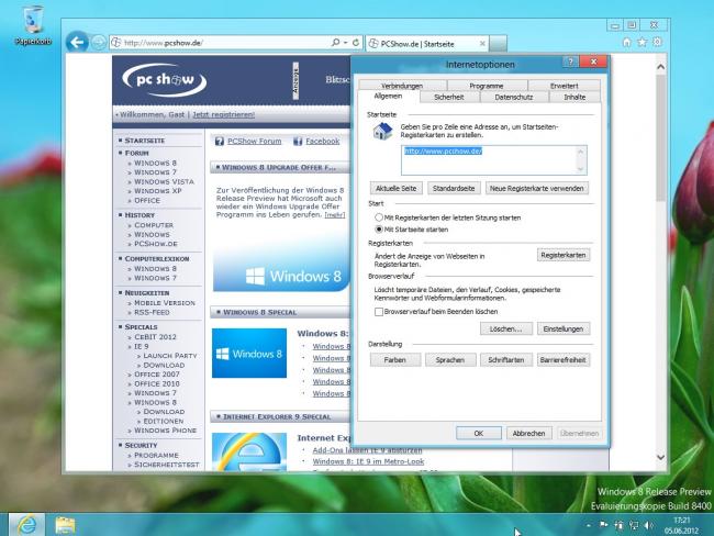 Windows 8 RP: Internet Explorer 10 im Desktop-Modus