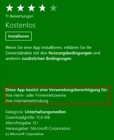 Windows 8 App Verwendungsberechtigung