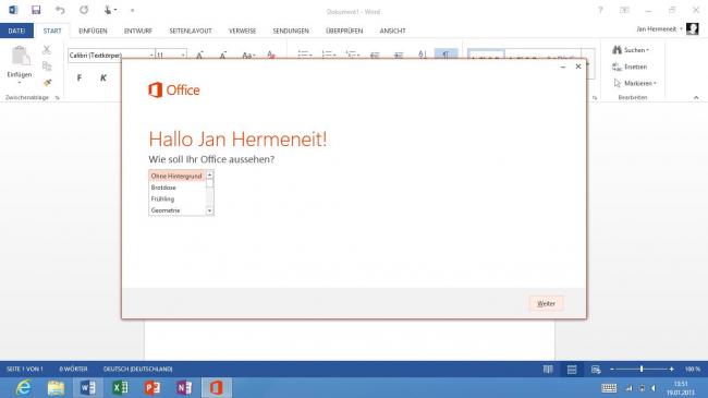 Office 2013 Design auswählen