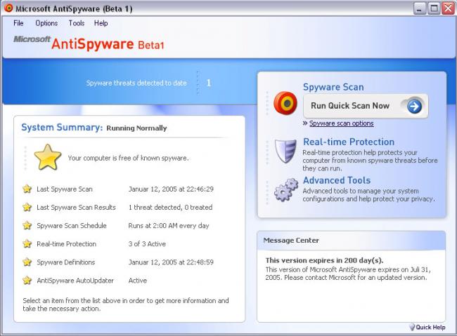 Microsoft AntiSpyware Beta 1