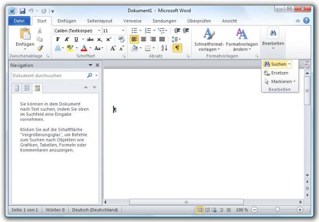 Suchen in Word 2010