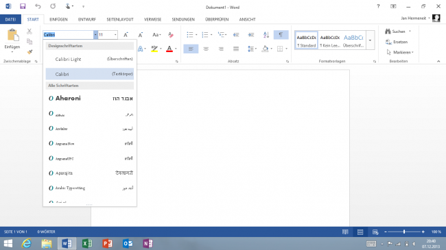 Schriftarten in Word 2013
