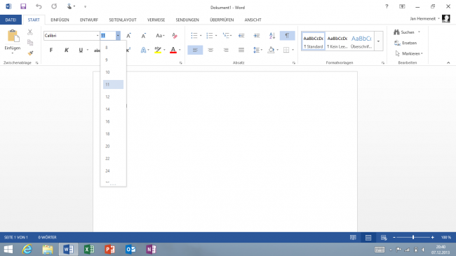 Schriftgrößen in Word 2013