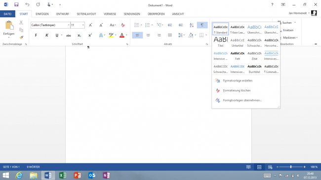 Schnellformatvorlagen in Word 2013