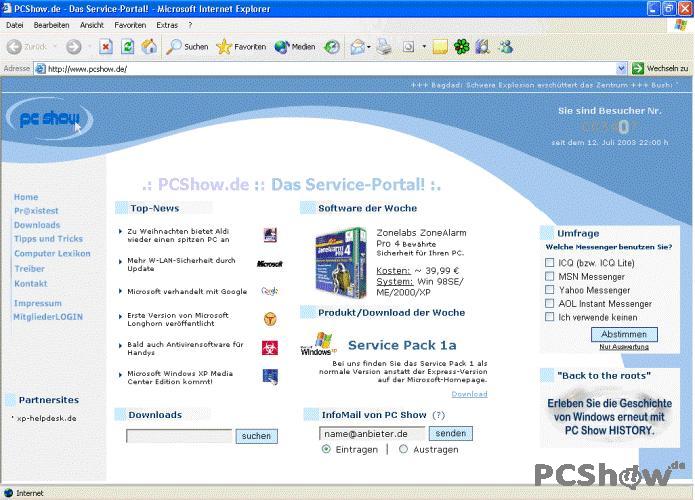 PCShow.de Startseite am 08.08.2003