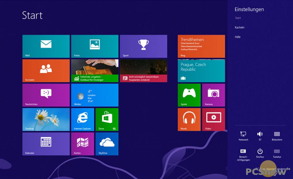 Windows 8 PC-Einstellungen wÃ¤hlen