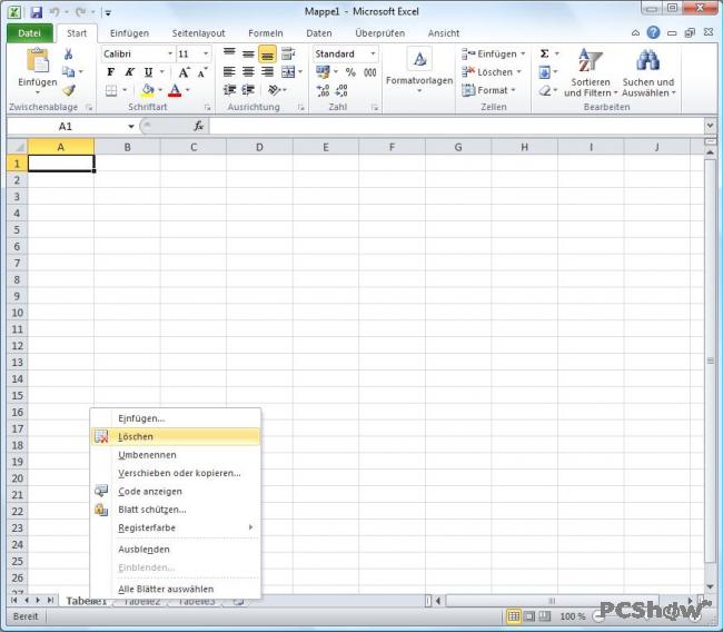 Blatt einer Excel 2010-Arbeitsmappe löschen