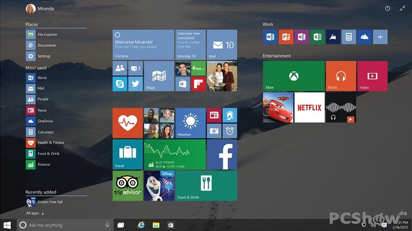 Windows 10 Startmenü im Vollbild