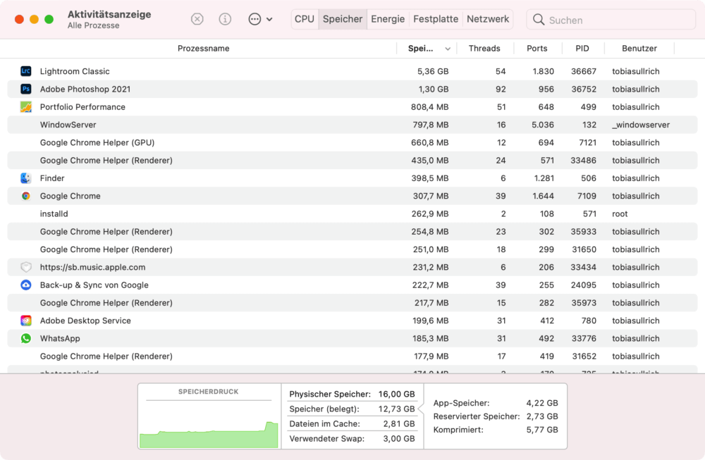 Taskmanager am Mac: Speicherbedarf von Programmen