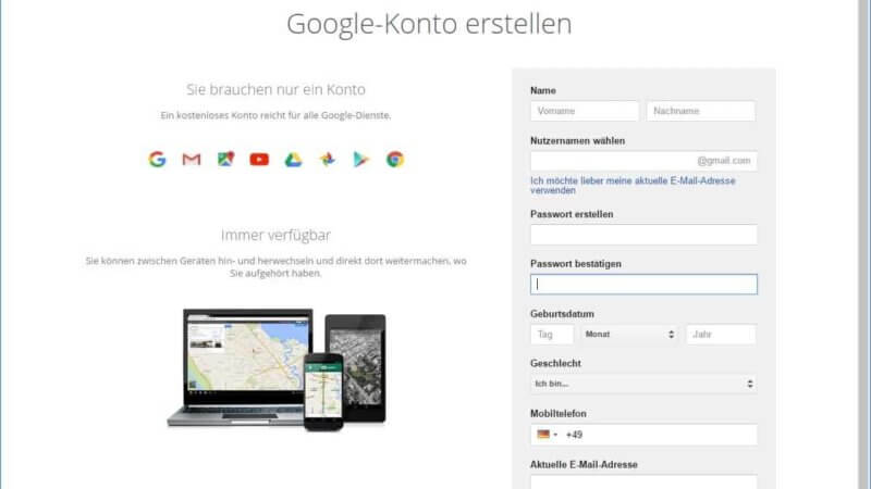 Google Konto erstellen