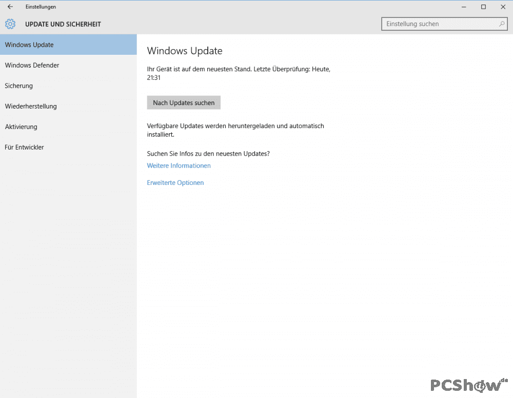 Nach Updates suchen in Windows 10