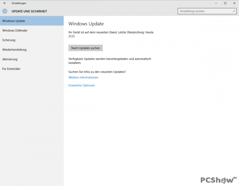 Nach Updates suchen in Windows 10