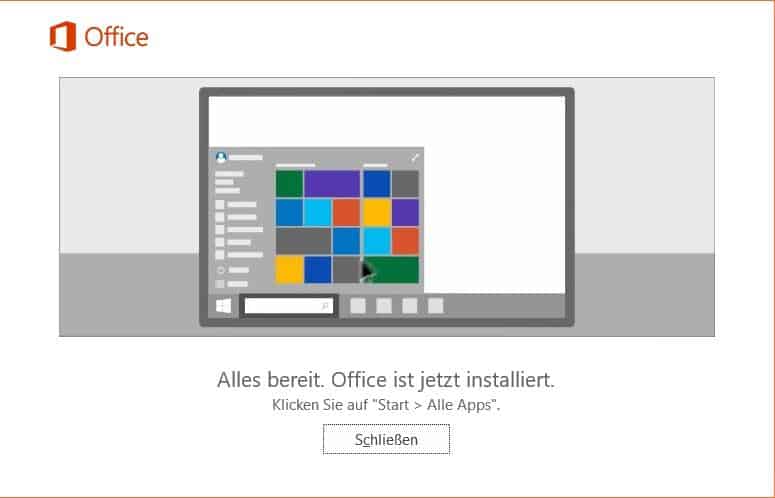 Office 365 ist fertig installiert