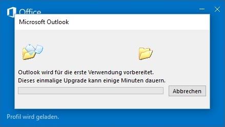 Outlook wird für die Nutzung nach dem Upgrade vorbereitet