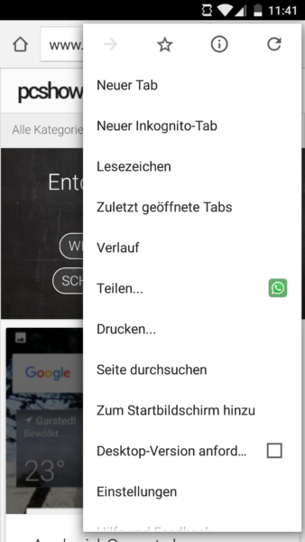 Menü in Chrome von Android 6