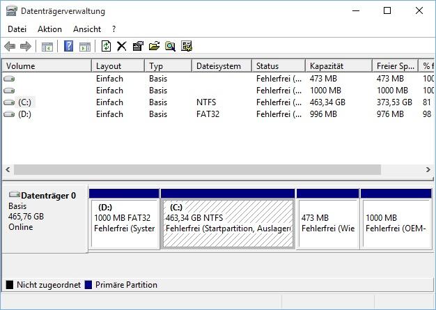 Windows 10 Datenträgerverwaltung