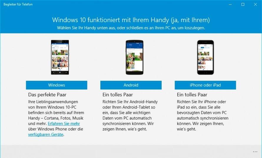 Begleiter für Telefon in Windows 10