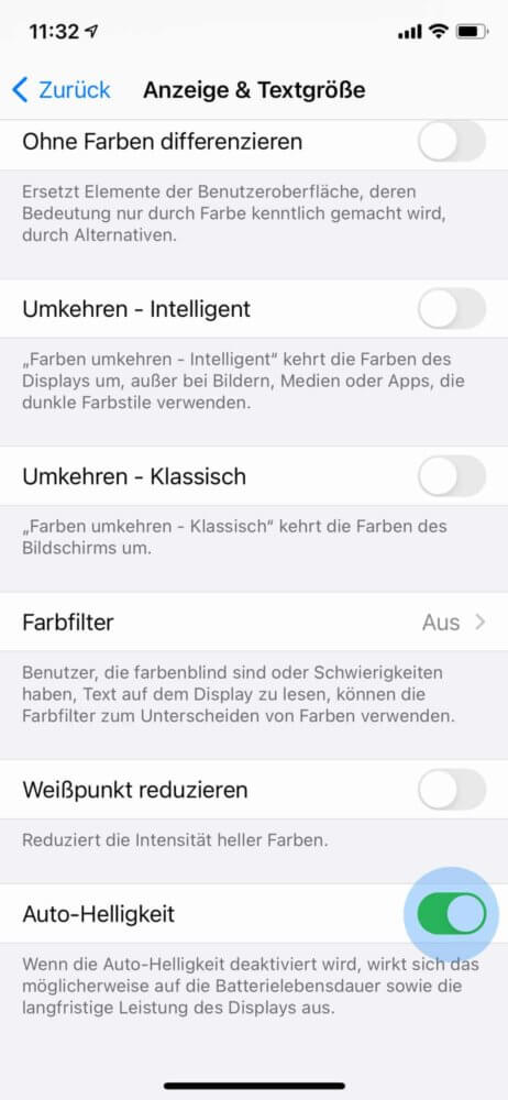 Automatisch iPhone Helligkeit einstellen