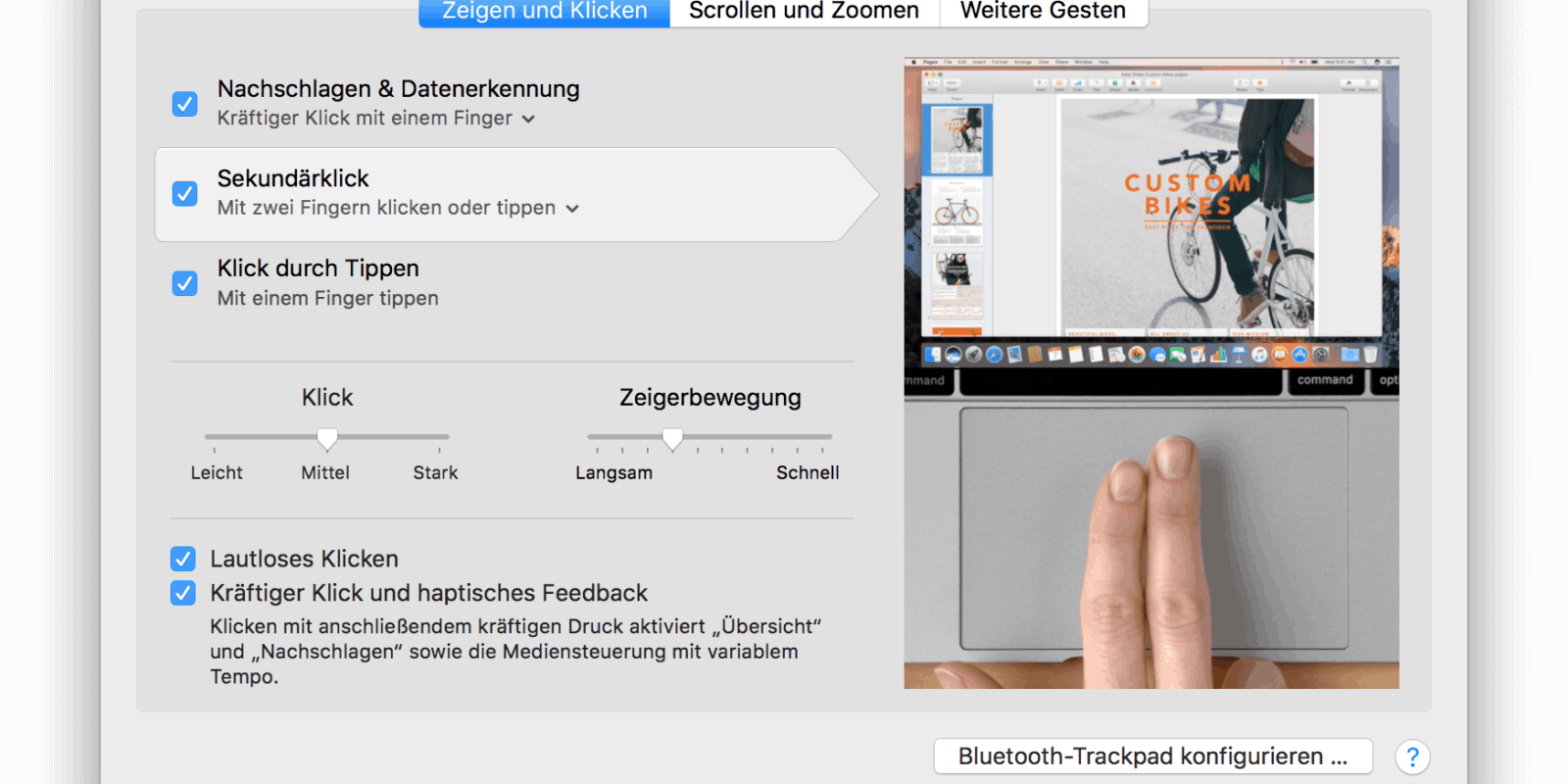 Multi-Touch-Gesten für das Trackpad einstellen