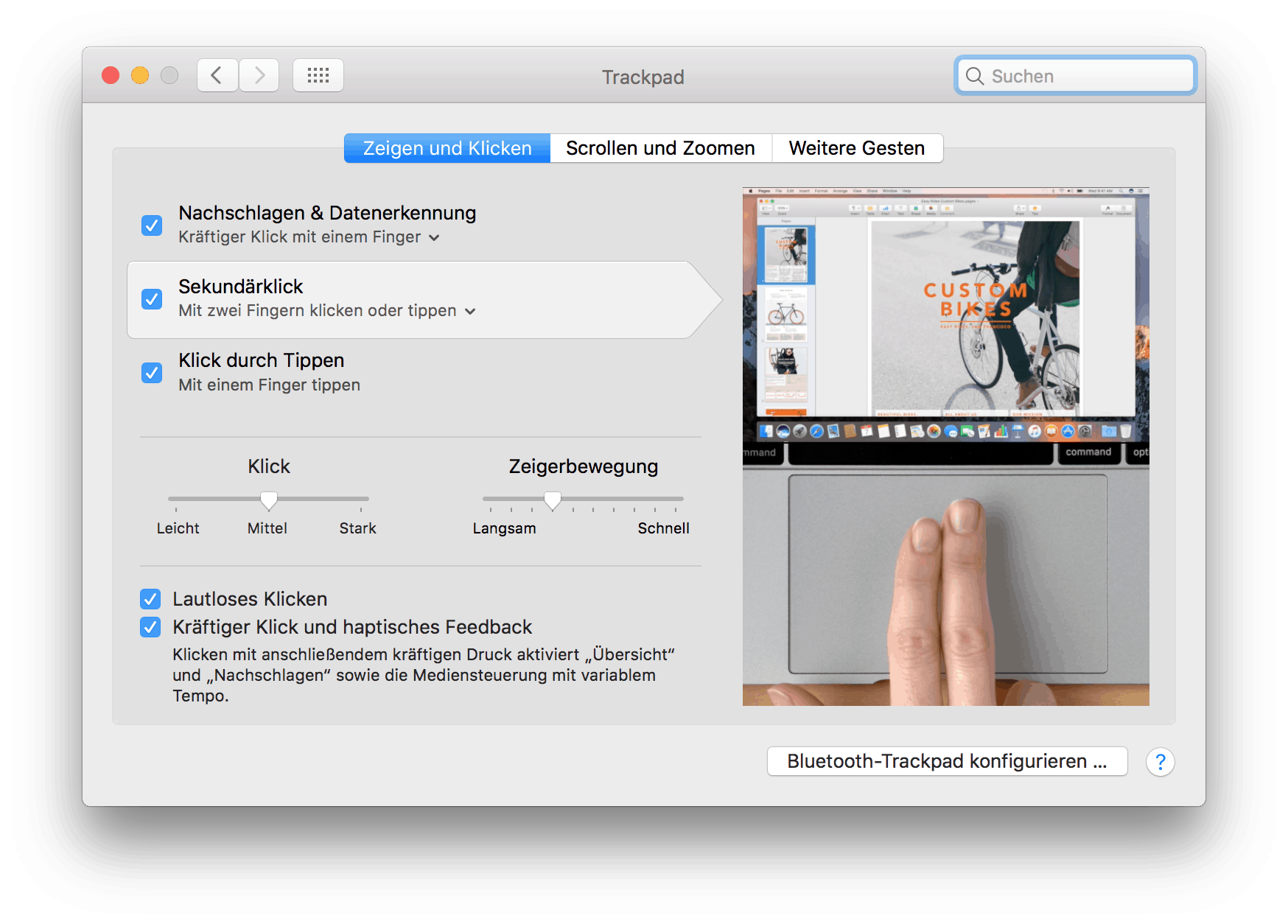 Multi-Touch-Gesten für das Trackpad einstellen