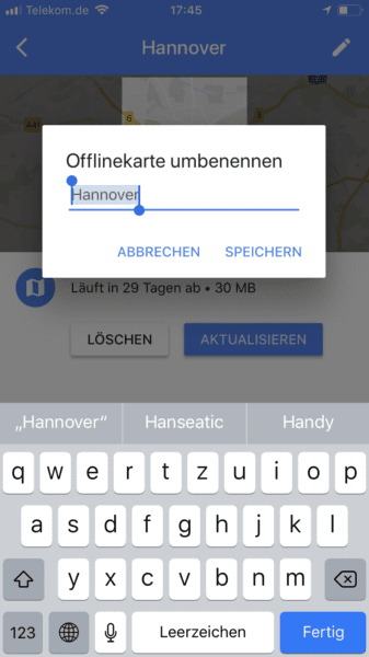 Offline Maps: Karte umbenennen