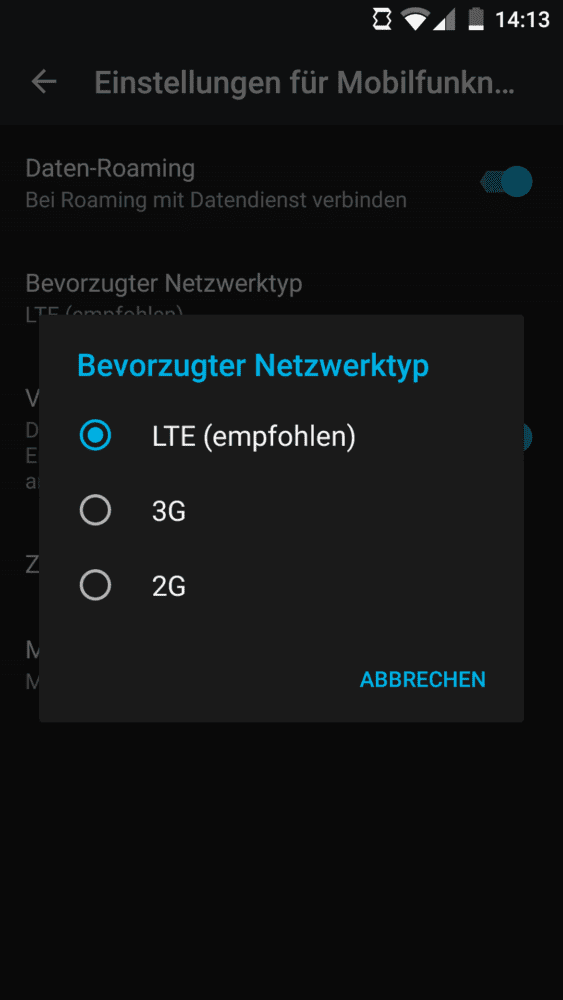 Netzwerktyp ändern