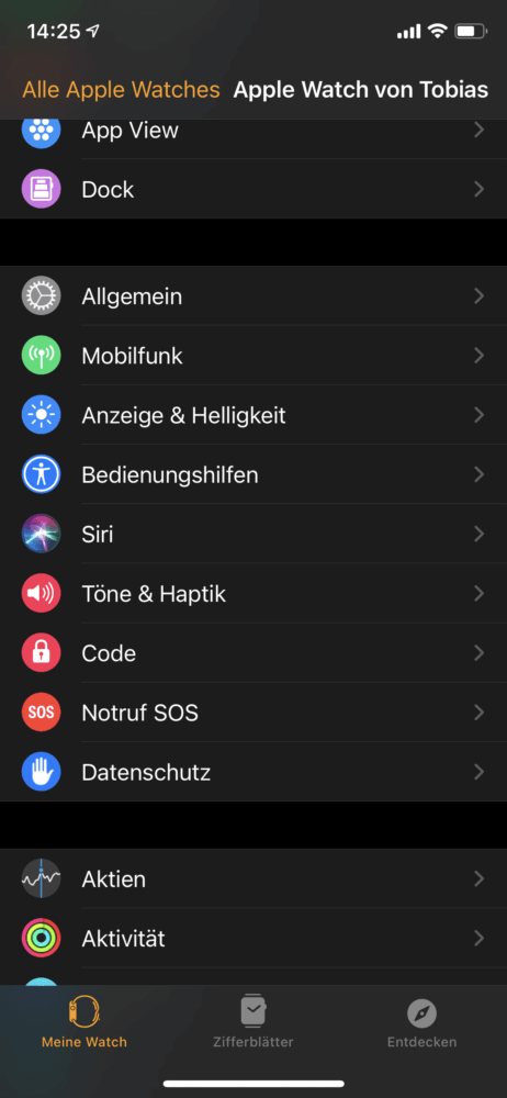 Apple Watch Einstellungen