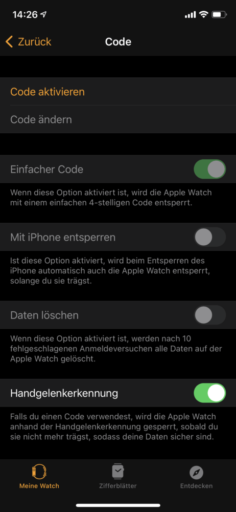 Apple Watch Code einrichten