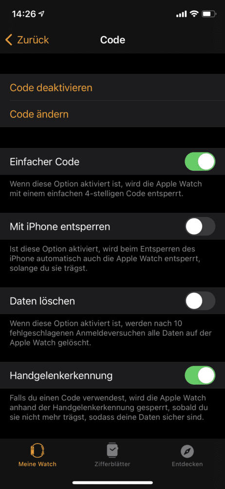 Apple Watch Code festlegen