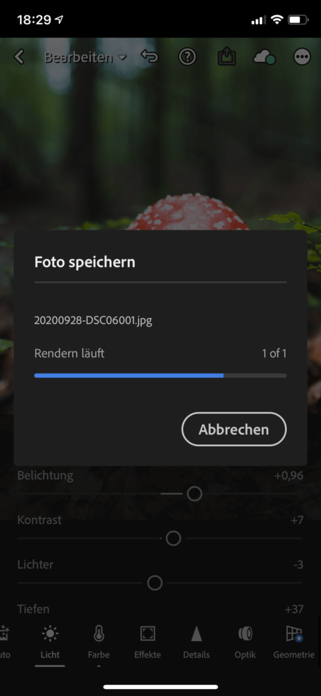 Lightroom Export läuft