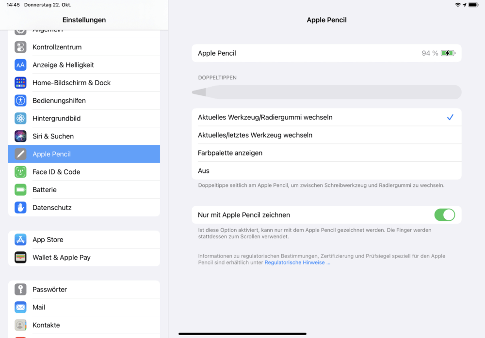 Apple Pencil einrichten und Einstellungen ändern