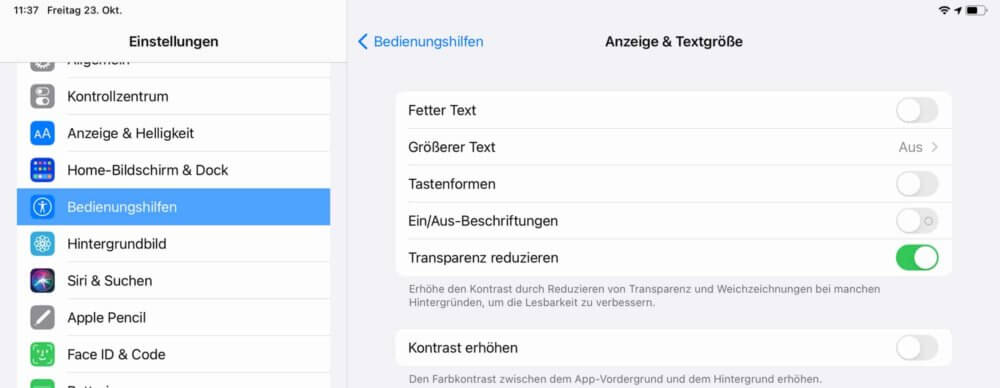 iPad beschleunigen durch weniger Transparenzen