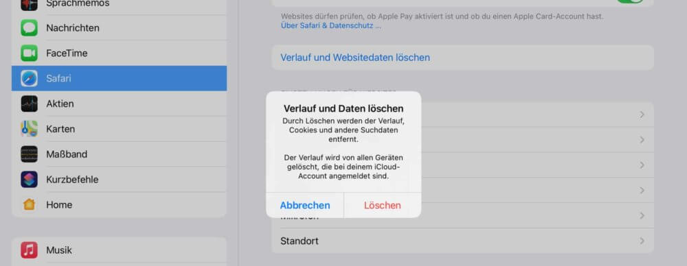 iPad langsam, dann lösche die Websitedaten