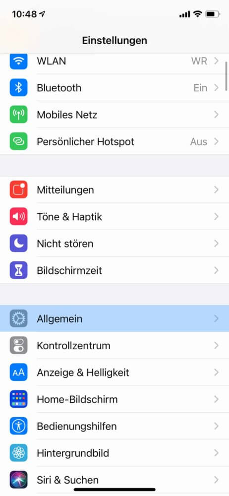 Allgemeine Einstellungen am iPhone öffnen