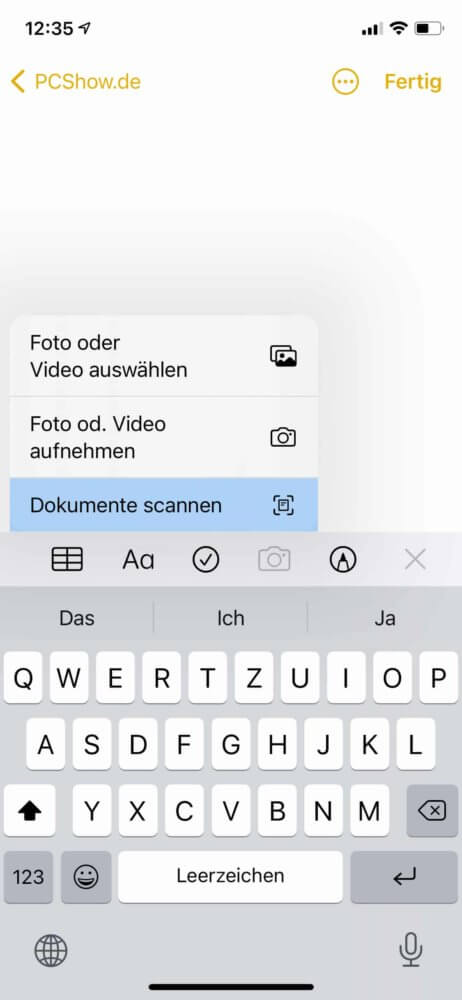 iPhone: Dokumente scannen auswählen