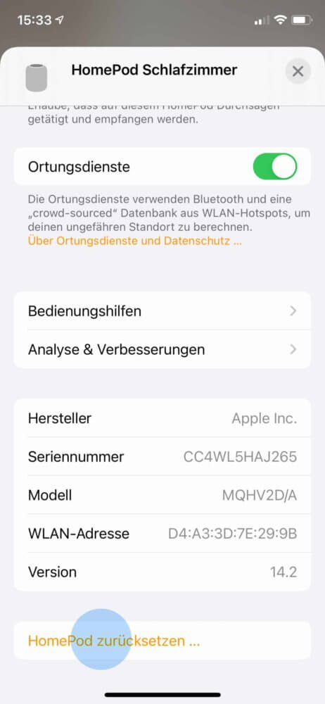 HomePod antwortet nicht, also zurücksetzen