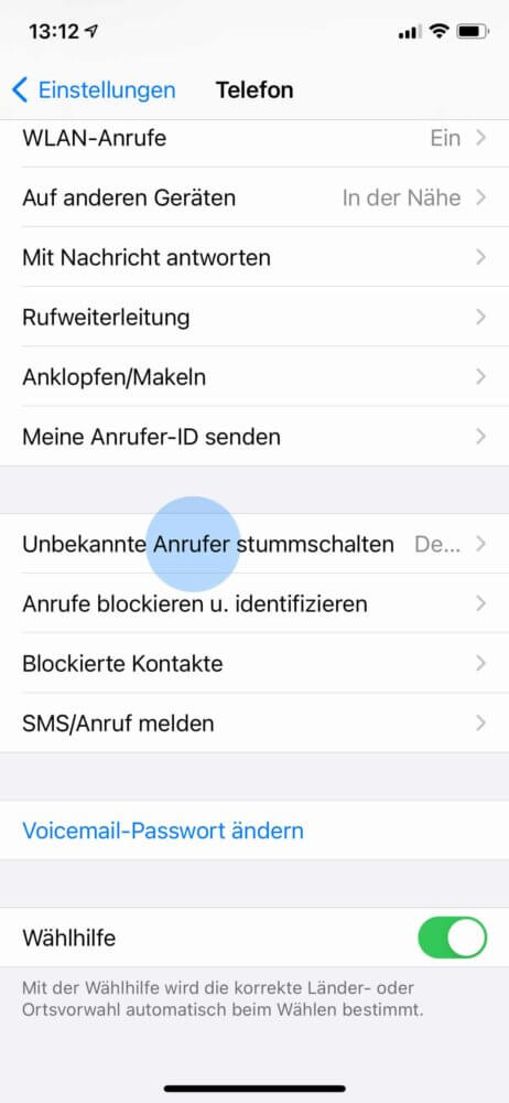 Unbekannte Anrufen stummschalten wählen