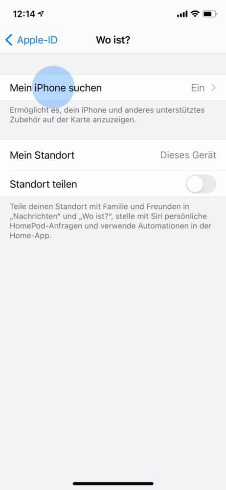 Auf "Mein iPhone suchen" klicken